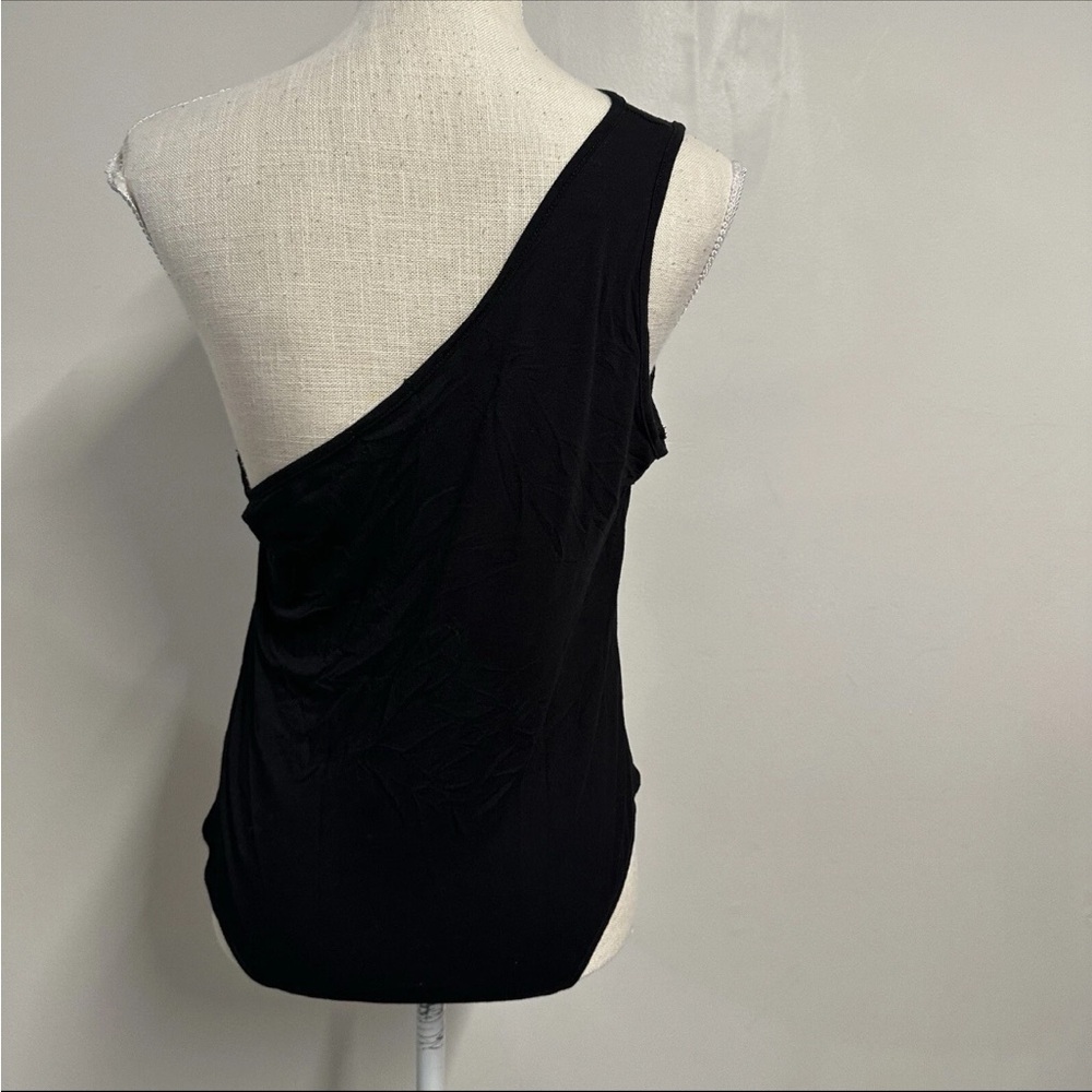 One-Shoulder Cut-Out Keyhole Black Bodysuit Stretchy Size XL NOBRAND - Picture 4 of 5